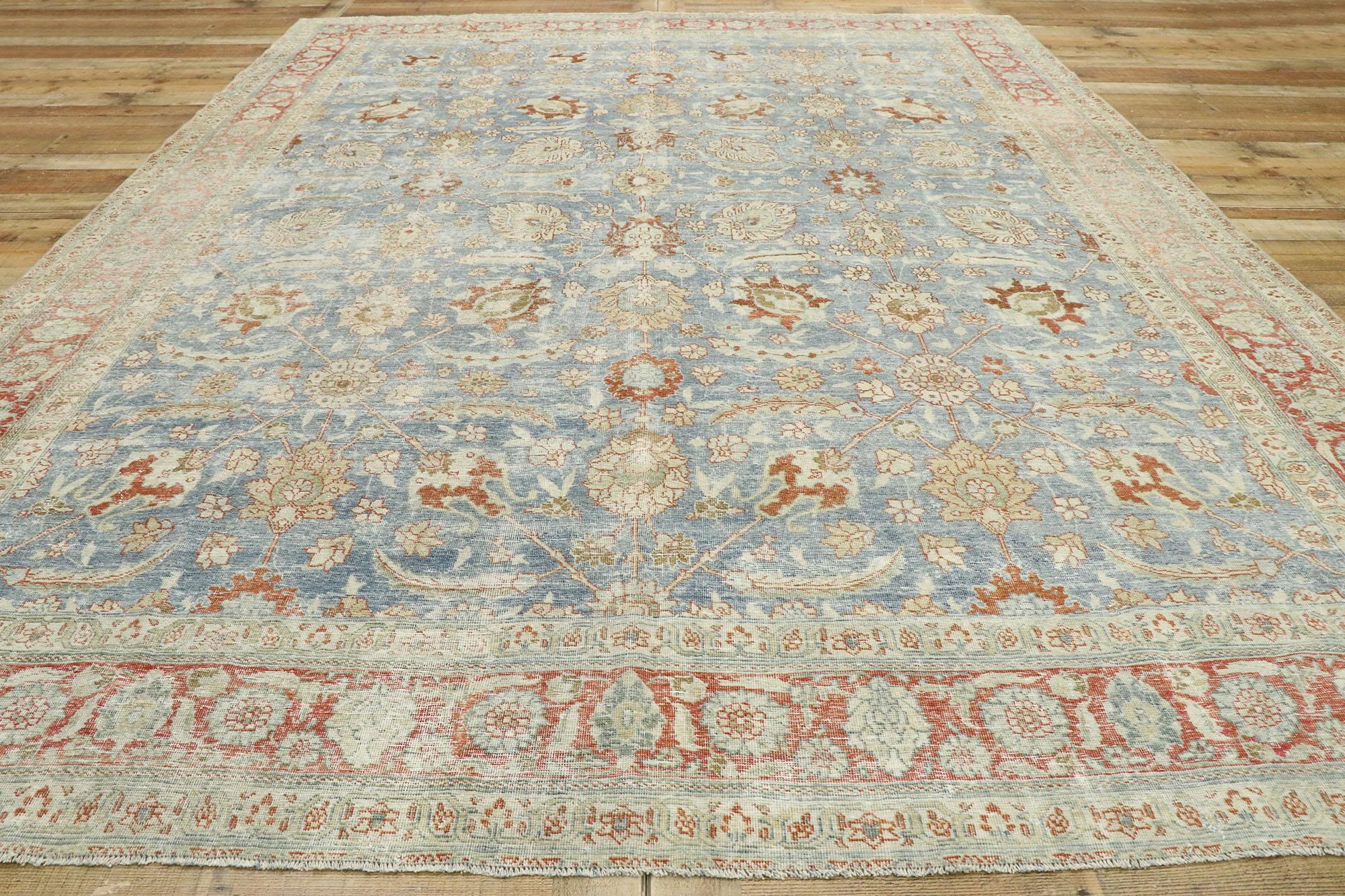 Distressed Antique Persian Tabriz Rug with Modern Rustic Style For Sale 2