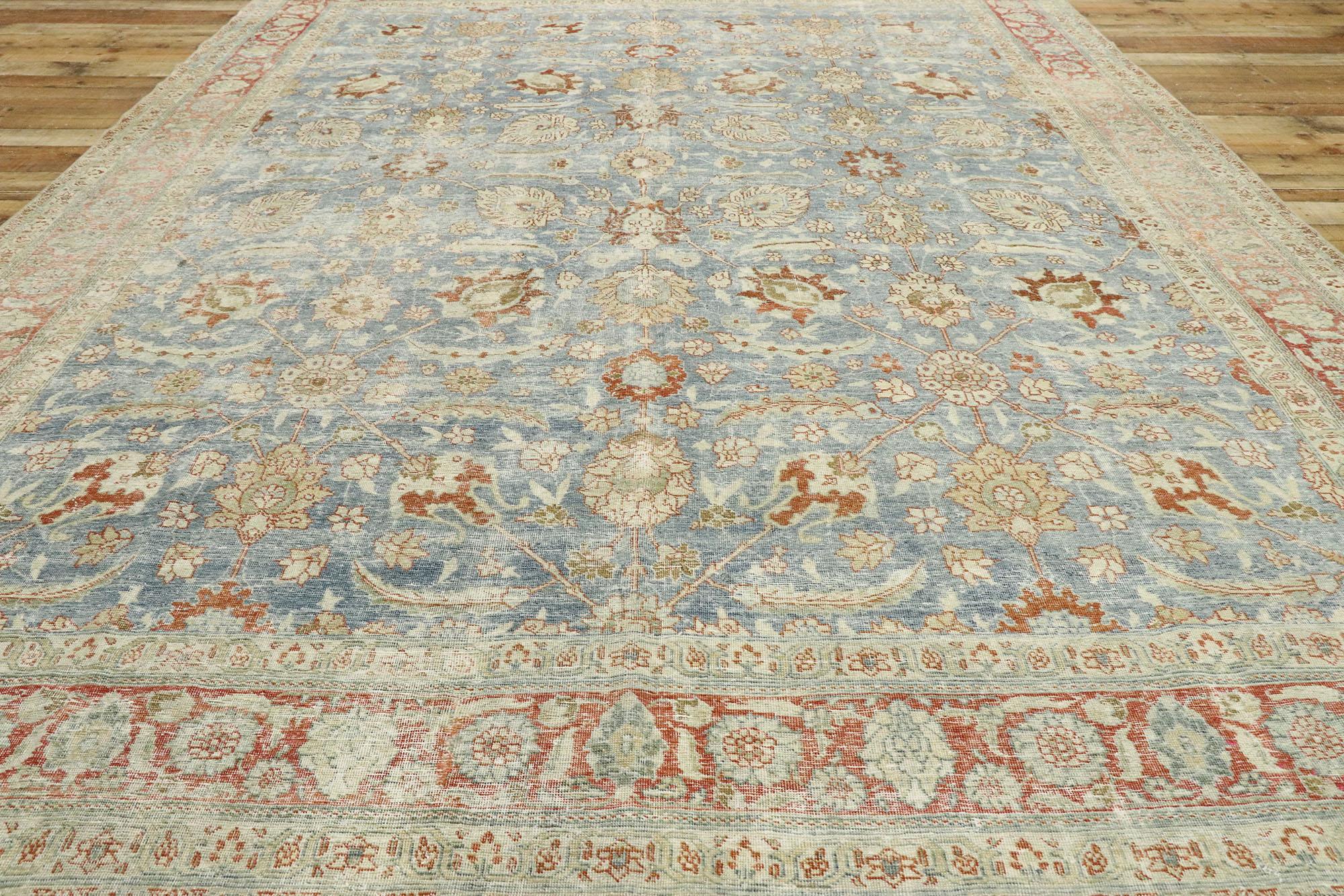 Distressed Antique Persian Tabriz Rug with Modern Rustic Style For Sale 3