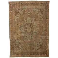 Distressed Antique Persian Tabriz Rug with Rustic English Traditional Style
