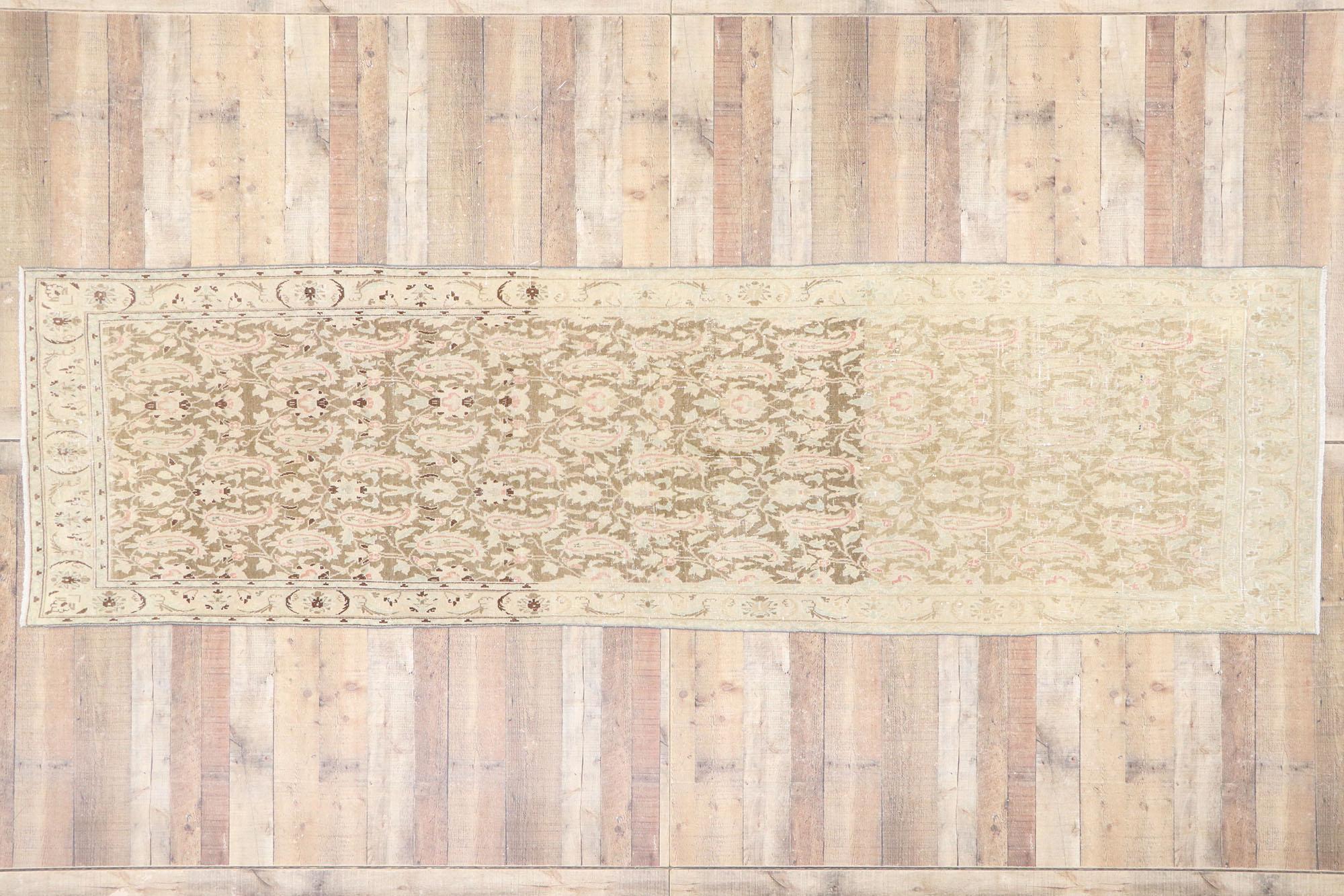 Distressed Antique Persian Tabriz Runner with Swedish Farmhouse Cottage Style For Sale 2