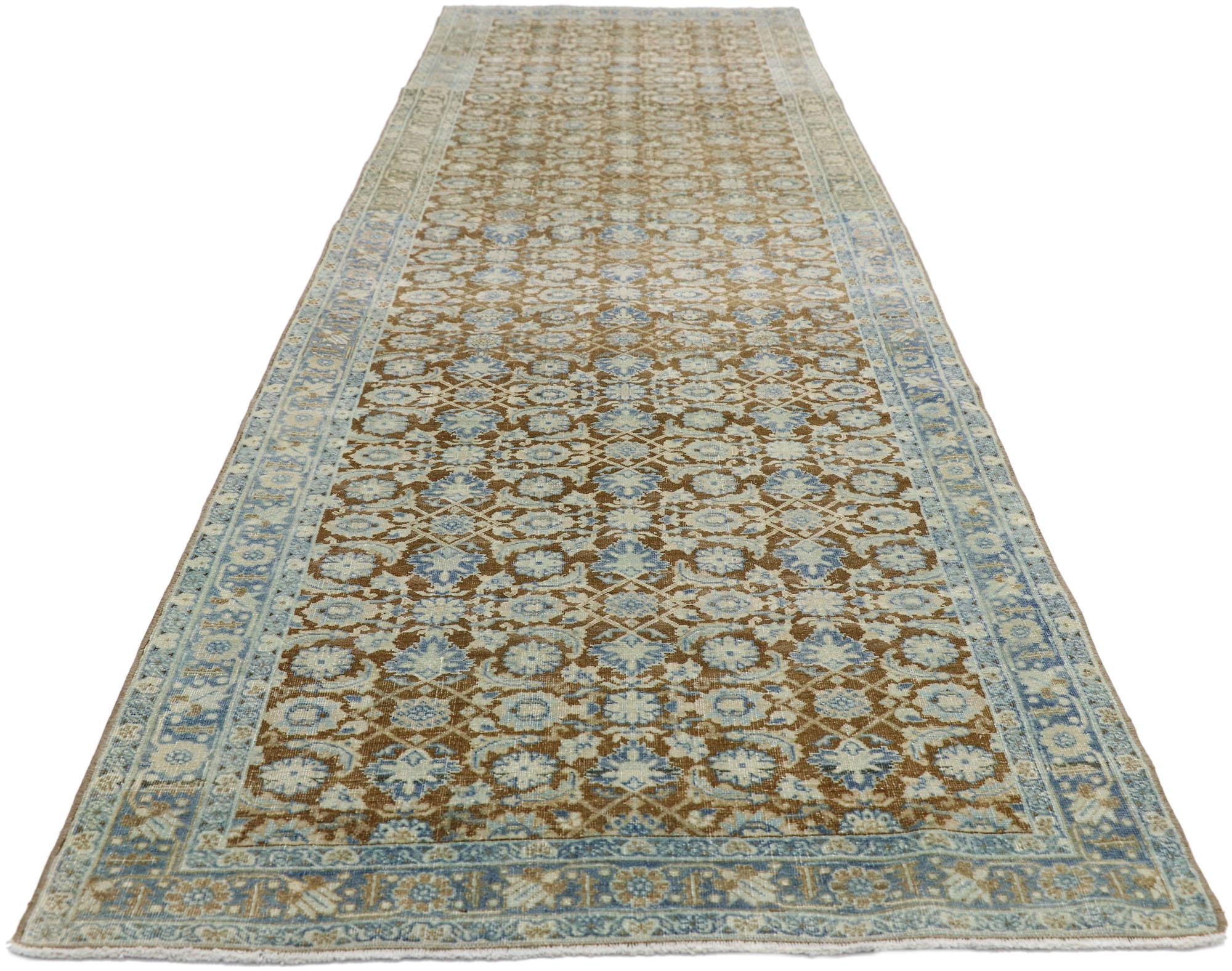 Turkish Distressed Antique Persian Tabriz Style Runner with Gustavian Style
