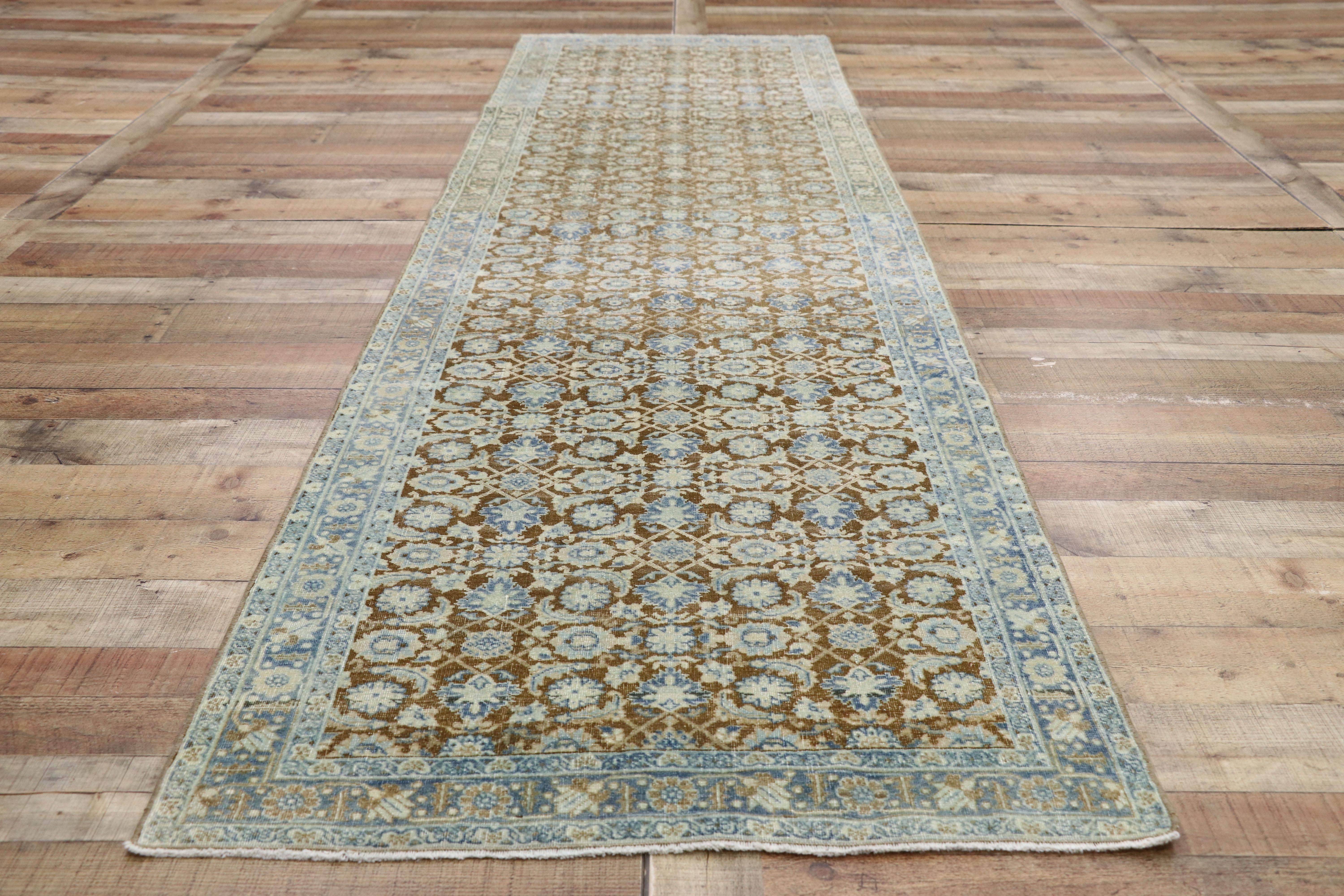 Wool Distressed Antique Persian Tabriz Style Runner with Gustavian Style