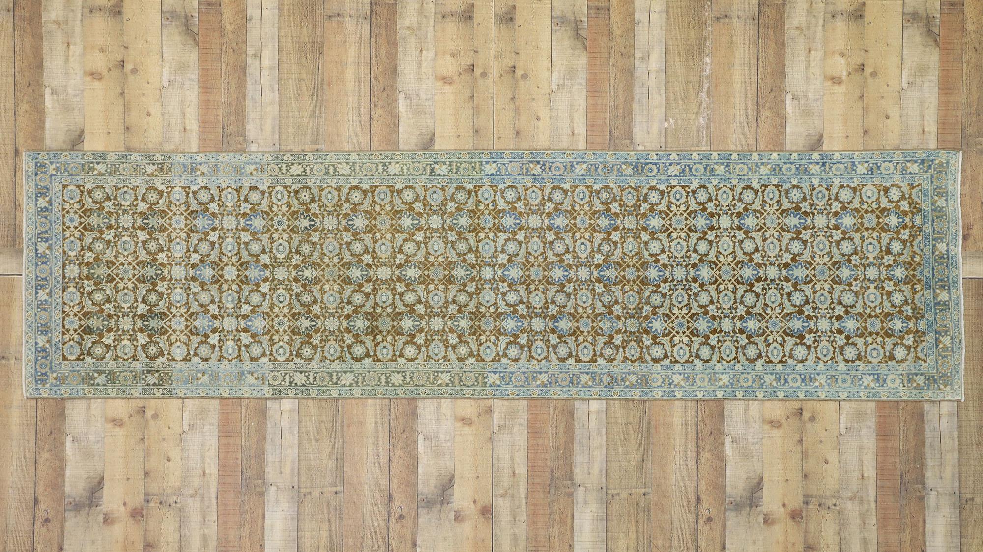 Distressed Antique Persian Tabriz Style Runner with Gustavian Style 1
