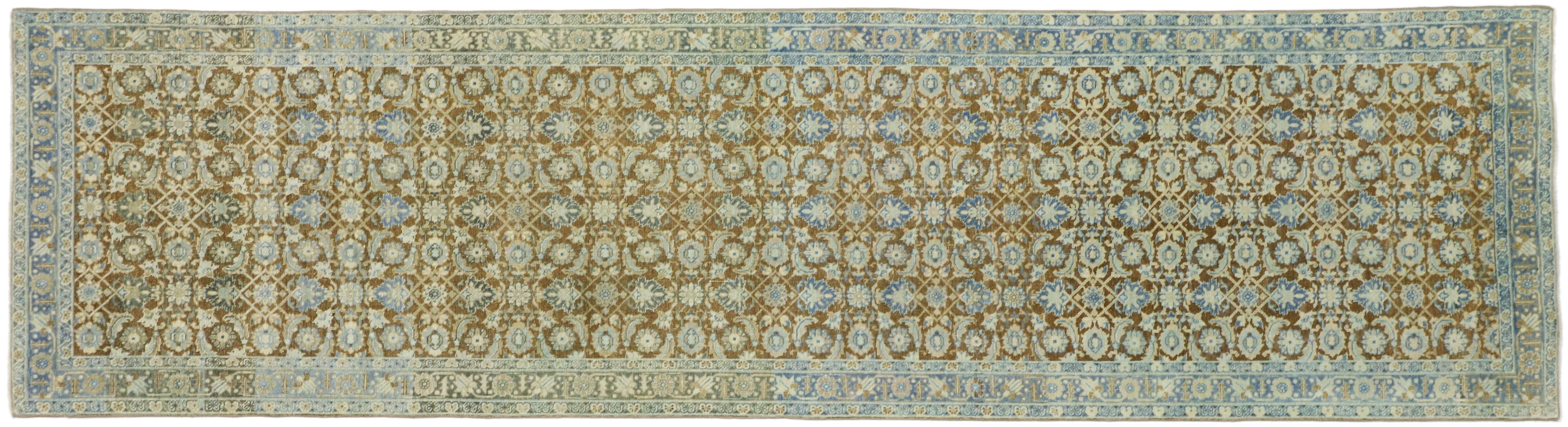Distressed Antique Persian Tabriz Style Runner with Gustavian Style 2