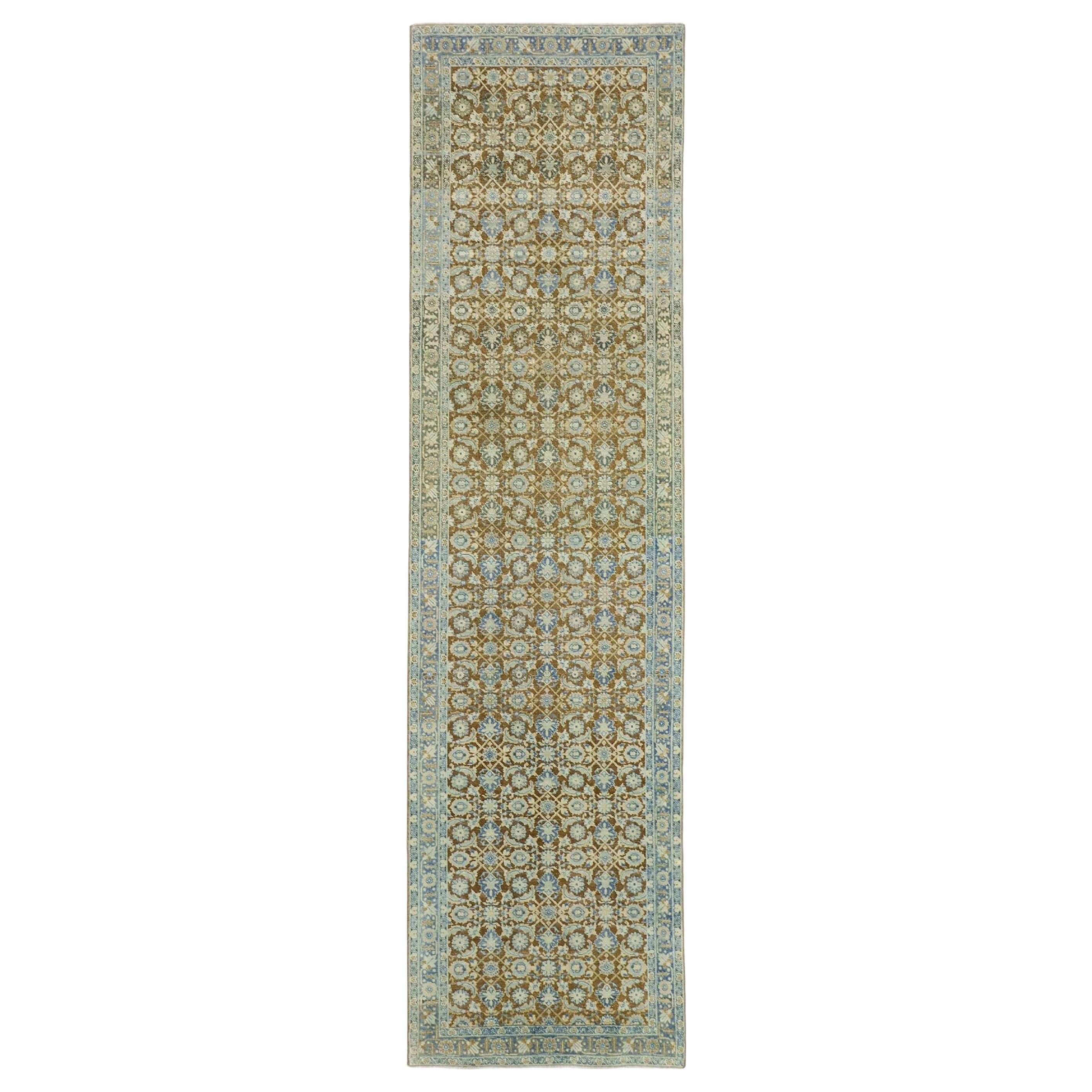 Distressed Antique Persian Tabriz Style Runner with Gustavian Style