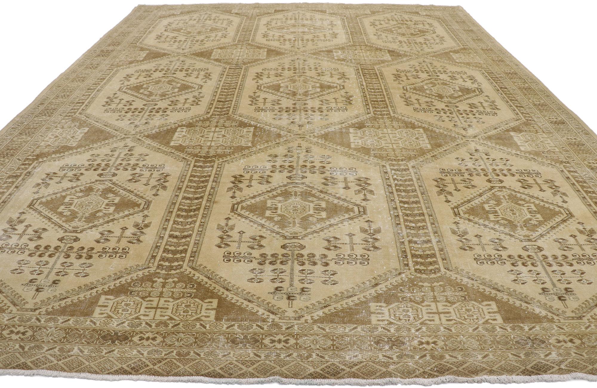 Hand-Knotted Distressed Antique Persian Turkaman Rug with Modern Rustic Style For Sale