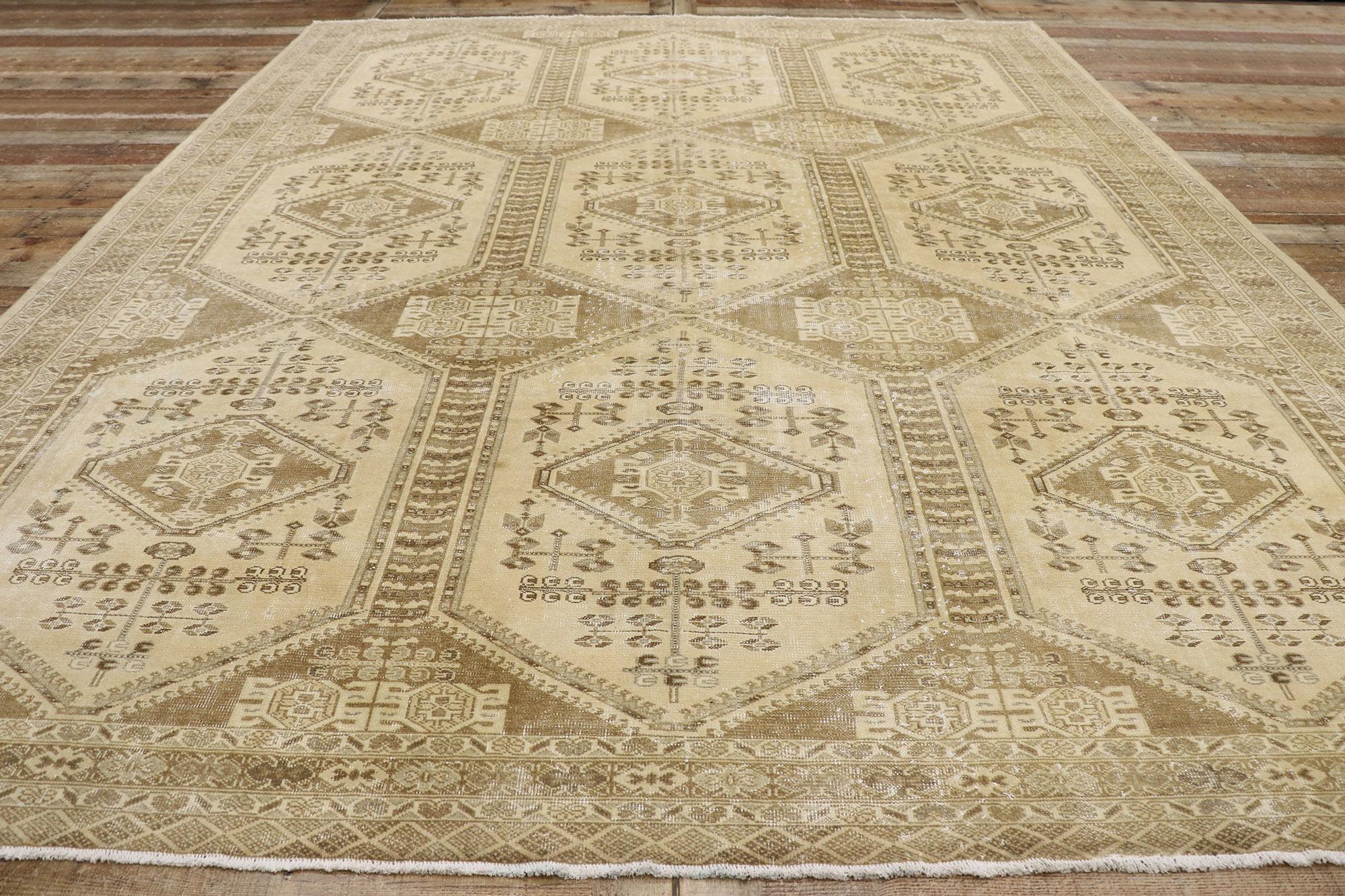 Distressed Antique Persian Turkaman Rug with Modern Rustic Style For Sale 1