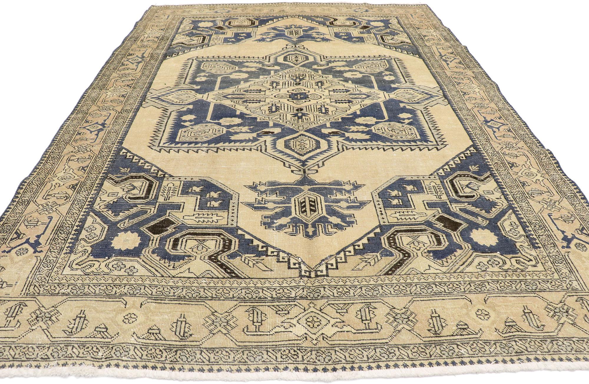 Tabriz Antique-Worn Persian Viss Rug, Laid-Back Luxury Meets Refined Masculinity  For Sale