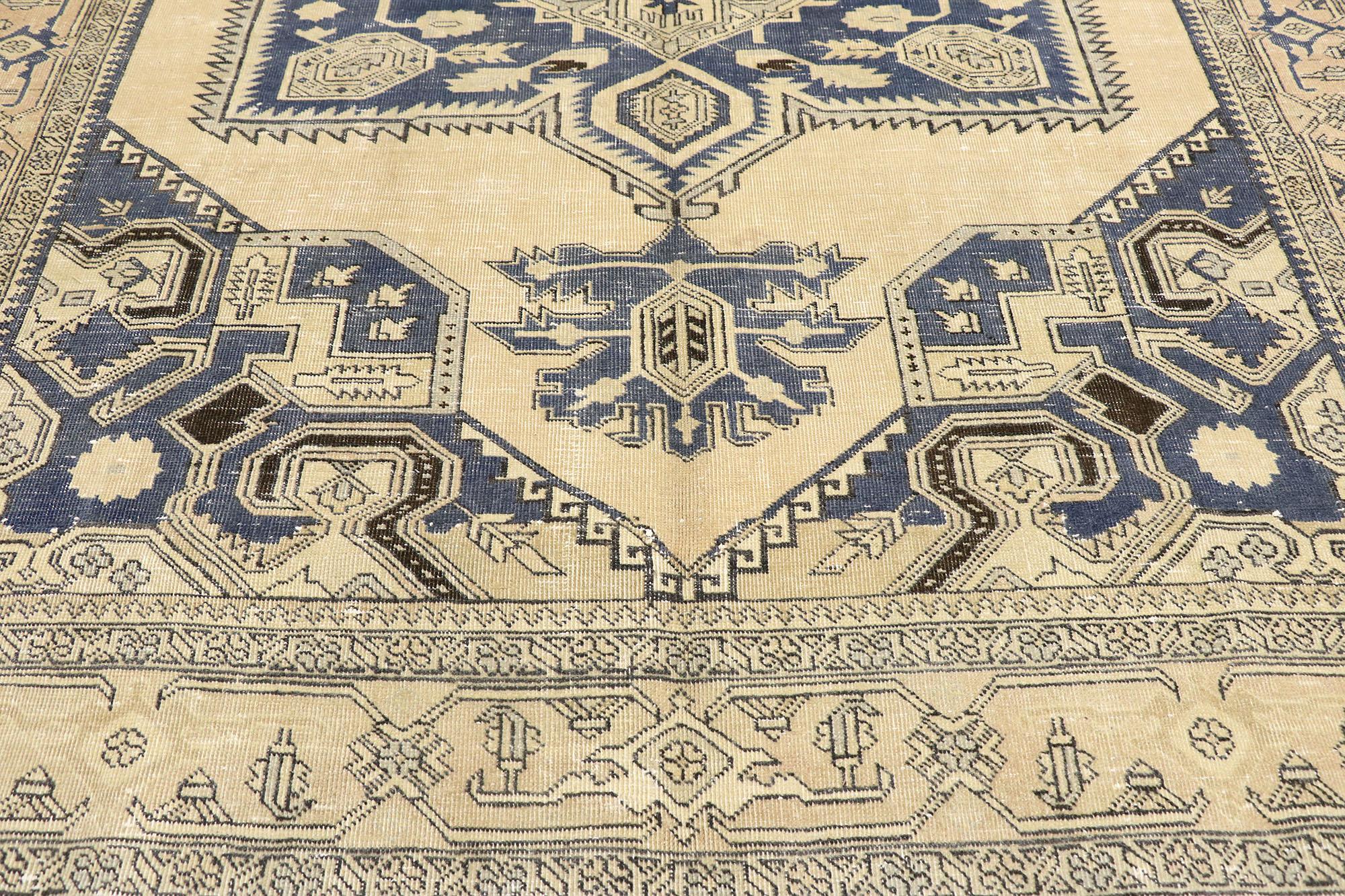 Hand-Knotted Antique-Worn Persian Viss Rug, Laid-Back Luxury Meets Refined Masculinity  For Sale