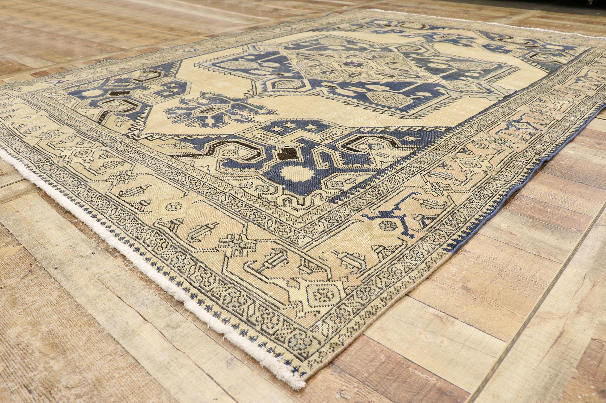 Antique-Worn Persian Viss Rug, Laid-Back Luxury Meets Refined Masculinity  For Sale 1