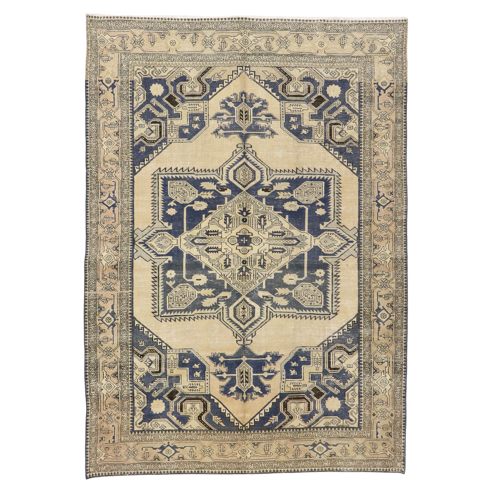 Antique-Worn Persian Viss Rug, Laid-Back Luxury Meets Refined Masculinity  For Sale