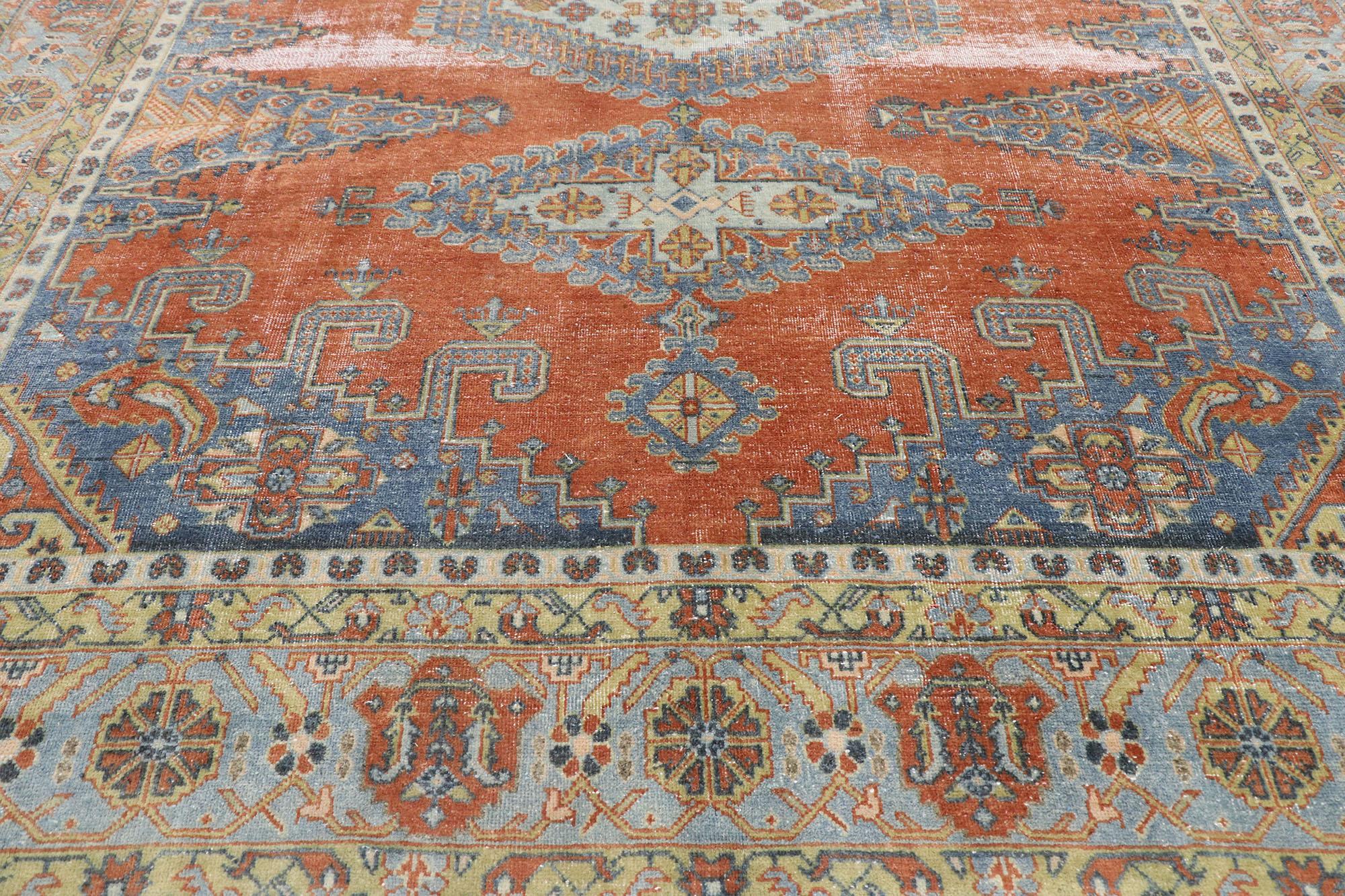 Hand-Knotted Distressed Antique Persian Viss Rug with Relaxed Federal Style For Sale