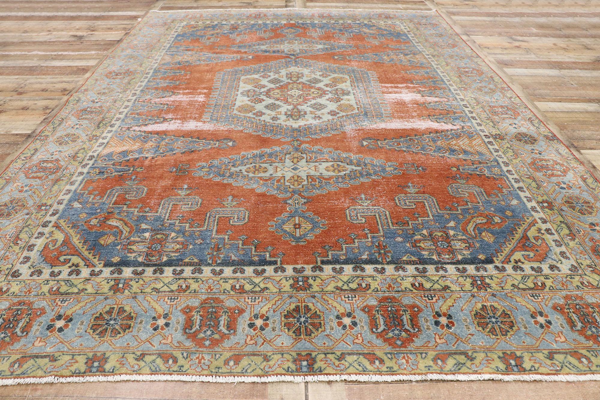 Wool Distressed Antique Persian Viss Rug with Relaxed Federal Style For Sale