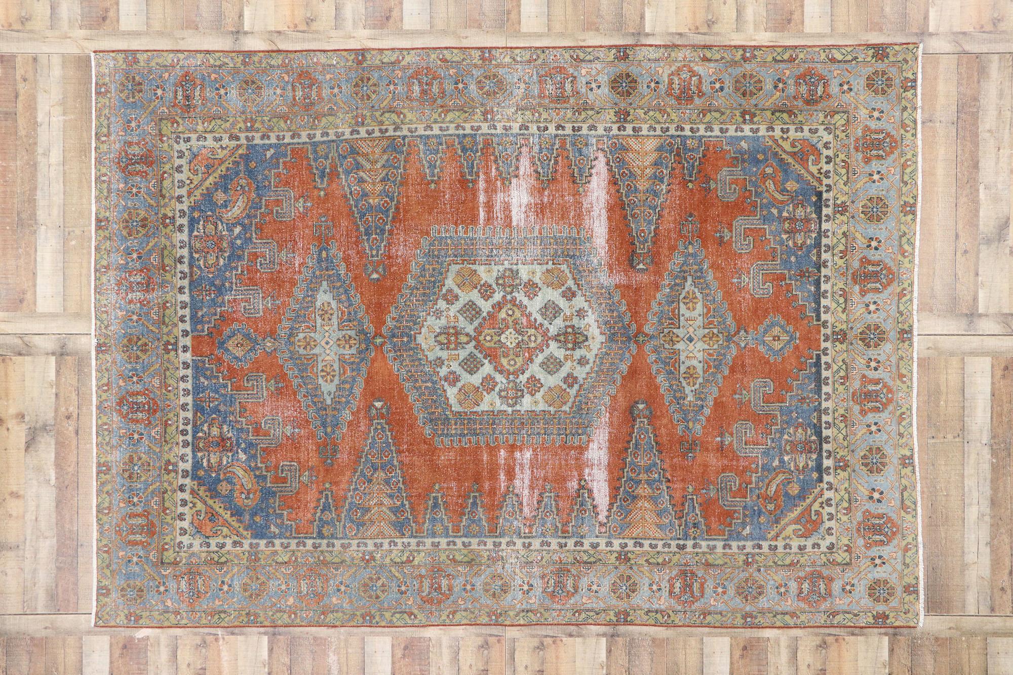 Distressed Antique Persian Viss Rug with Relaxed Federal Style For Sale 1