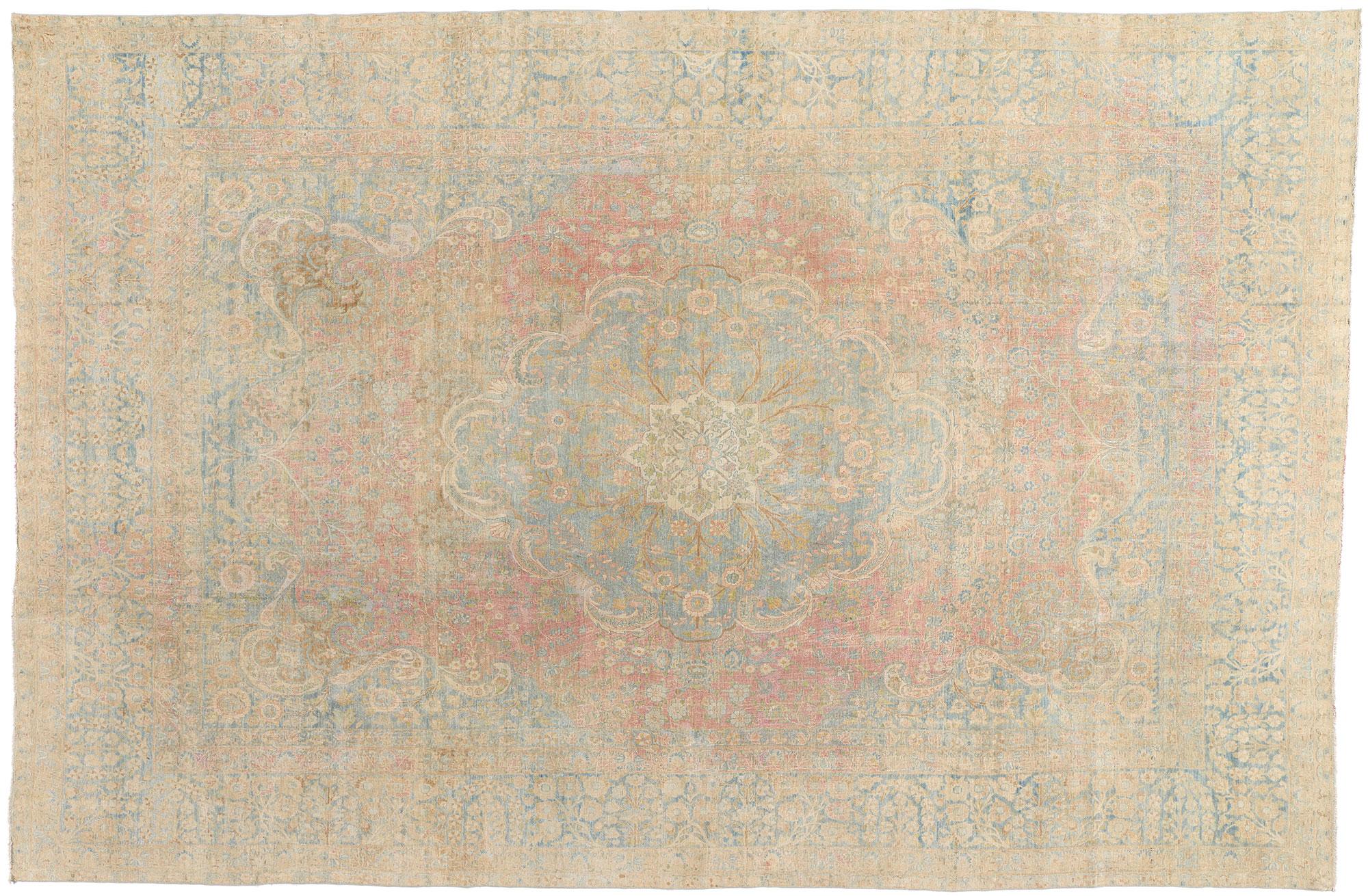 Tappeto antico persiano Yazd con stile rustico Cotswold in vendita 3