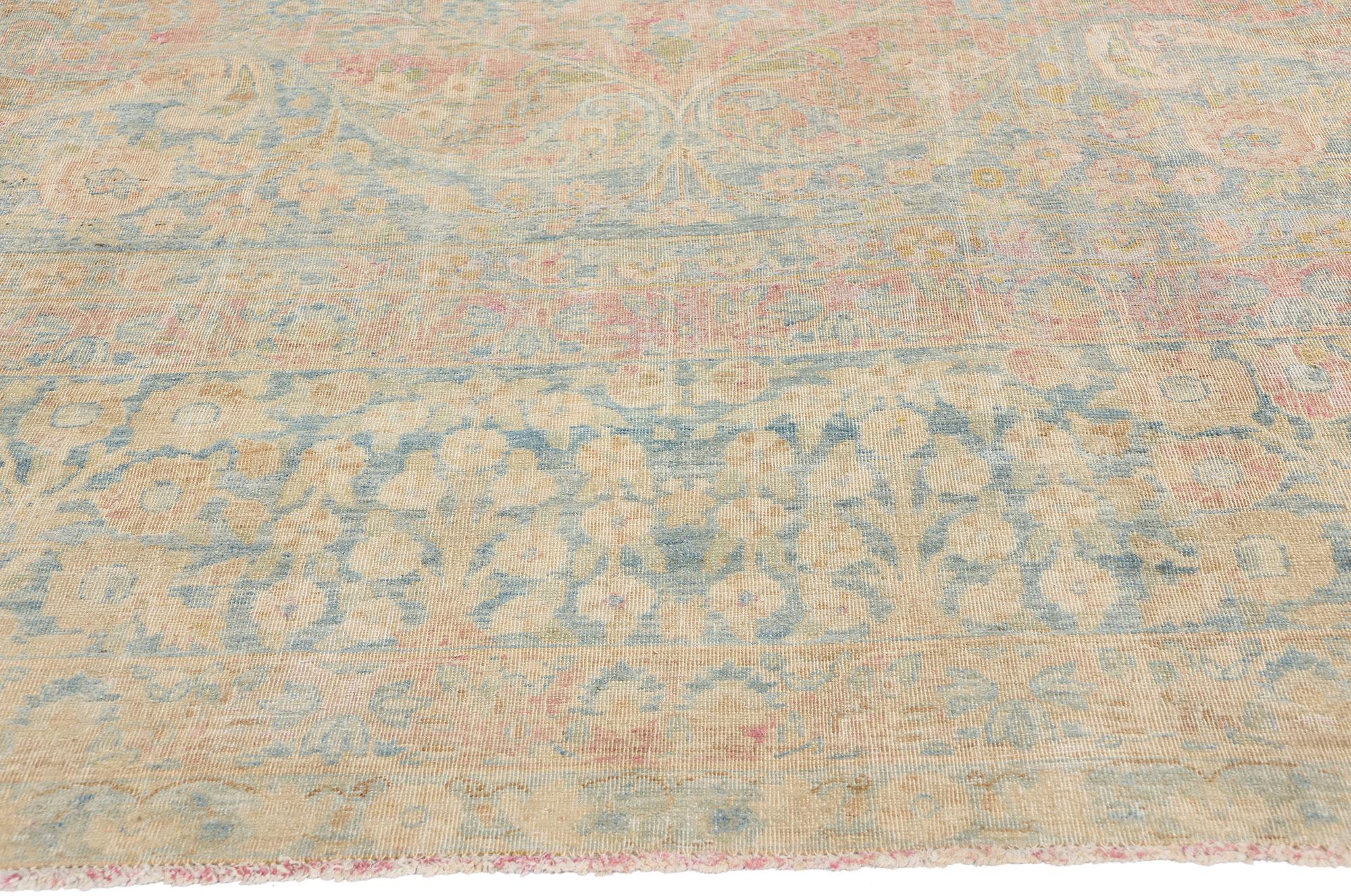 Annodato a mano Tappeto antico persiano Yazd con stile rustico Cotswold in vendita
