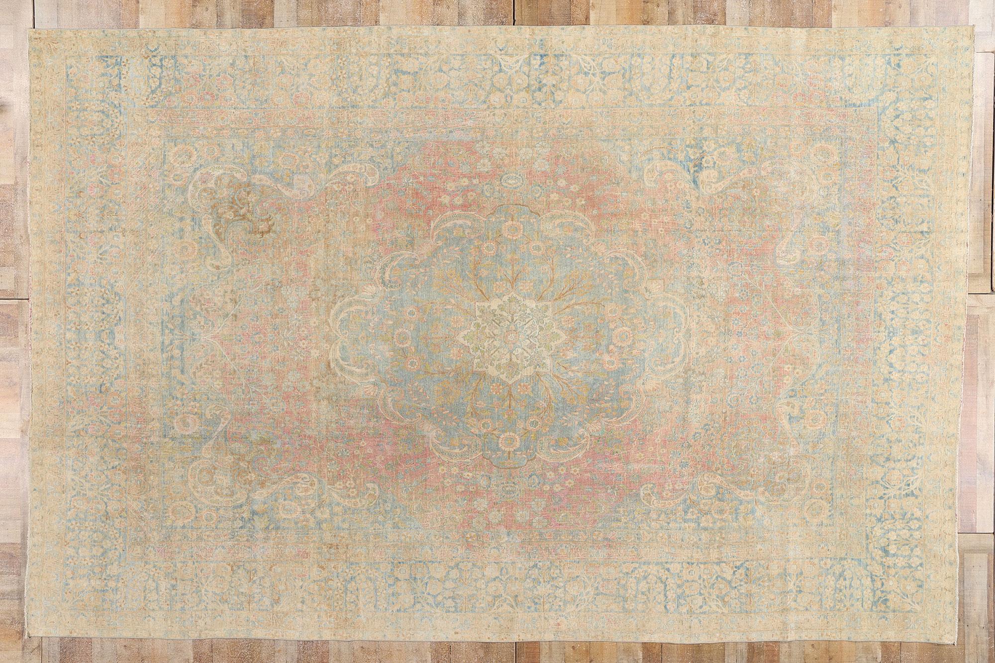 Tappeto antico persiano Yazd con stile rustico Cotswold in vendita 5