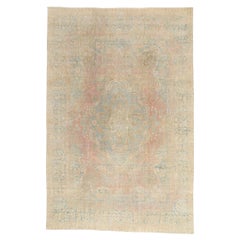 Distressed Antique Persian Yazd Rug with Cotswold Country Cottage Style
