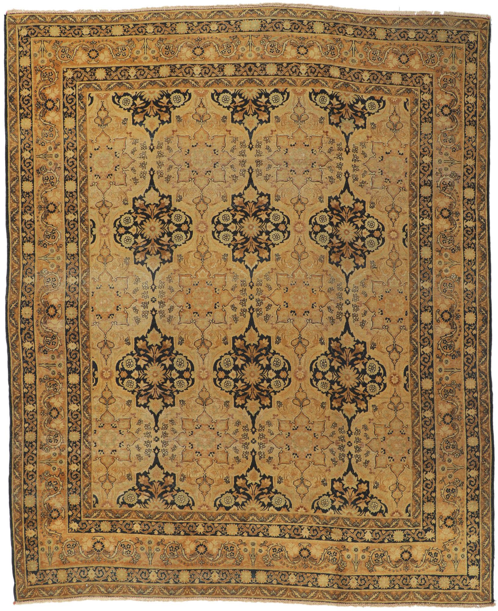Distressed Antique Persian Yazd Rug with Rustic Artisan Style For Sale 3