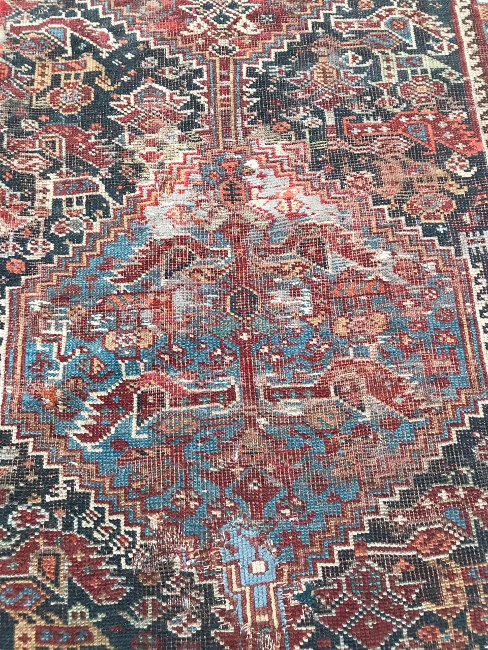 Distressed Antique Shiraz Rug For Sale 4