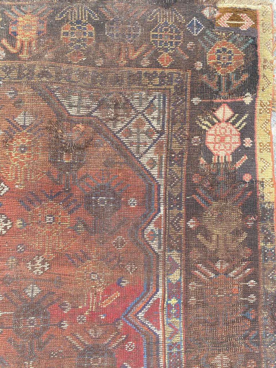 Bobyrug’s Distressed Antique Shiraz Rug For Sale 6