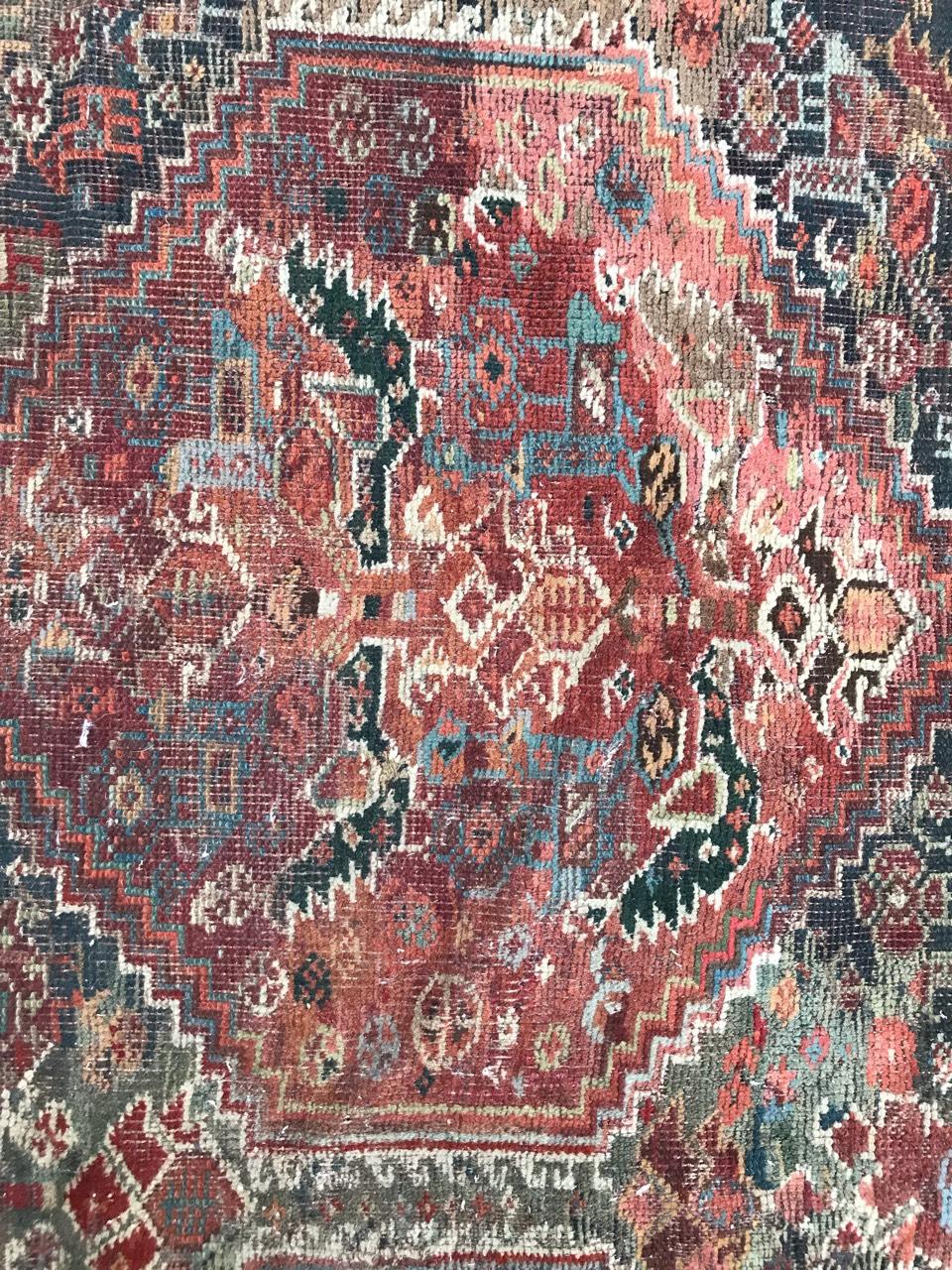 Distressed Antique Shiraz Rug For Sale 8