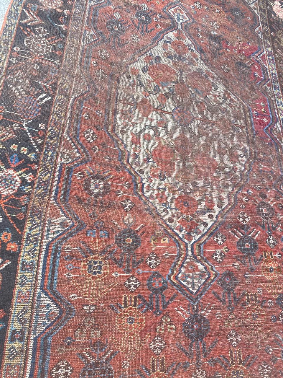 Distressed Antique Shiraz Rug For Sale 10
