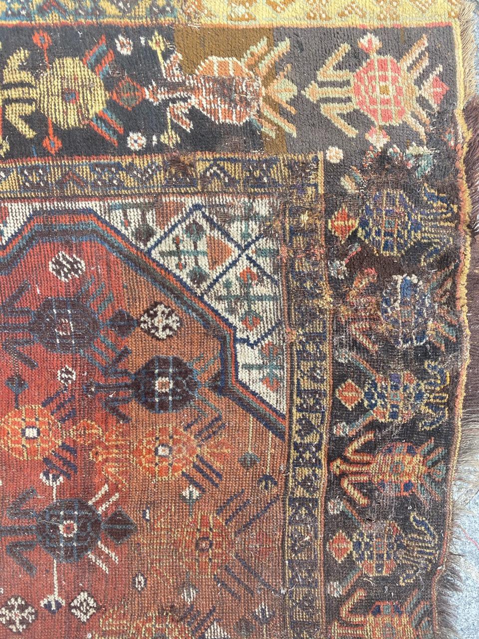 Distressed Antique Shiraz Rug For Sale 12