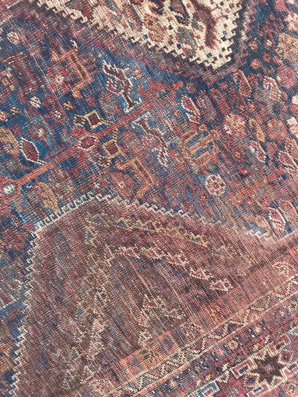 Hand-Knotted Distressed Antique Shiraz Rug