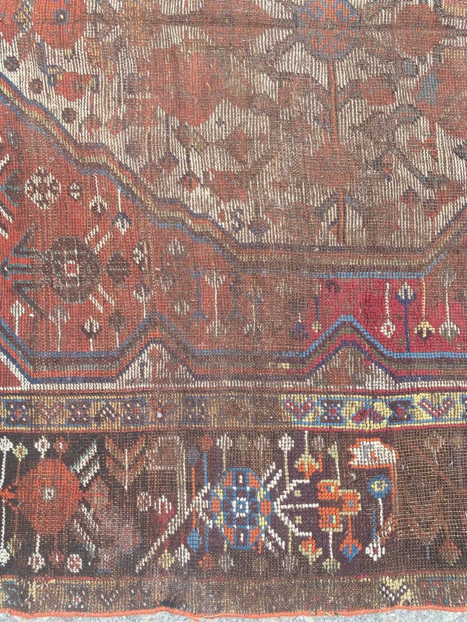 19th Century Bobyrug’s Distressed Antique Shiraz Rug For Sale