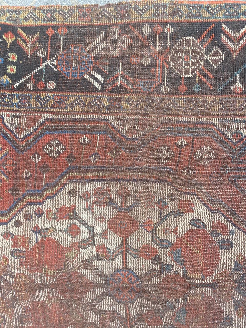 Wool Distressed Antique Shiraz Rug For Sale