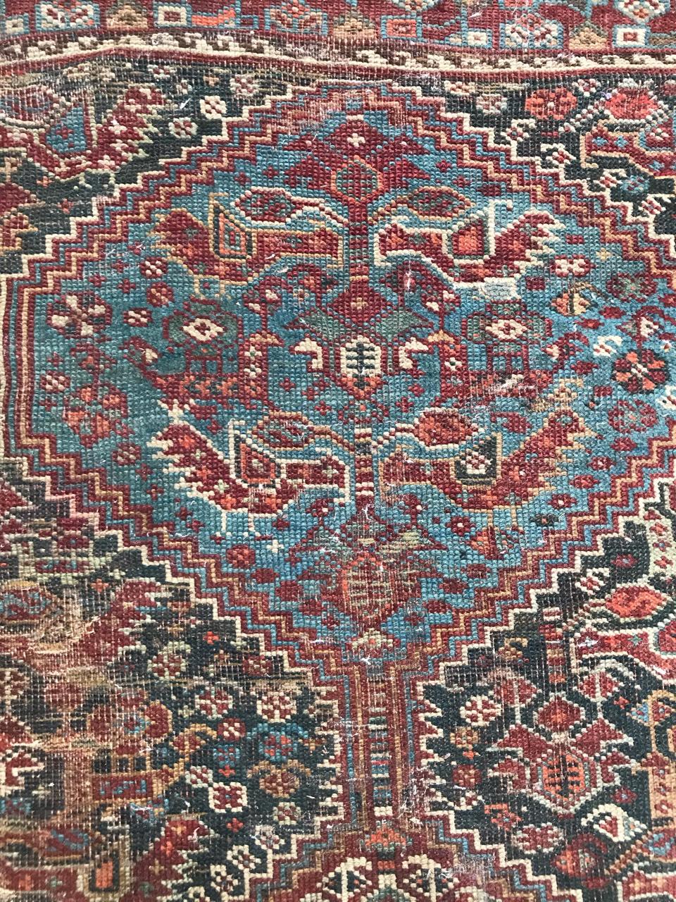Distressed Antique Shiraz Rug For Sale 1