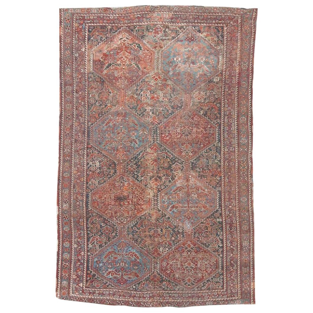 Distressed Antique Shiraz Rug For Sale