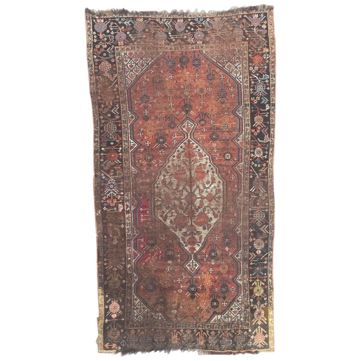 Bobyrug’s Distressed Antique Shiraz Rug For Sale