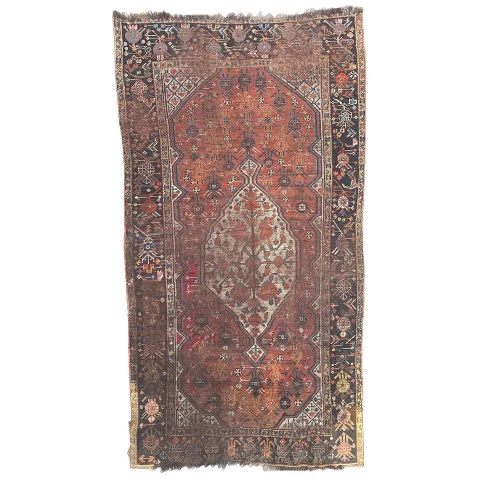 Distressed Antique Persian Shiraz Design Rug with British Colonial ...