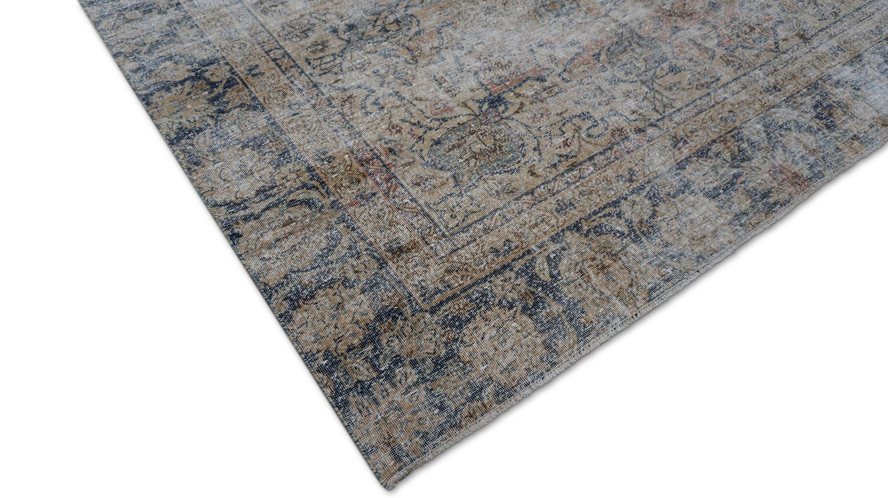Persian Distressed Antique Tabriz Warm Neutral Wool Rug 8'2''x11'6'' For Sale