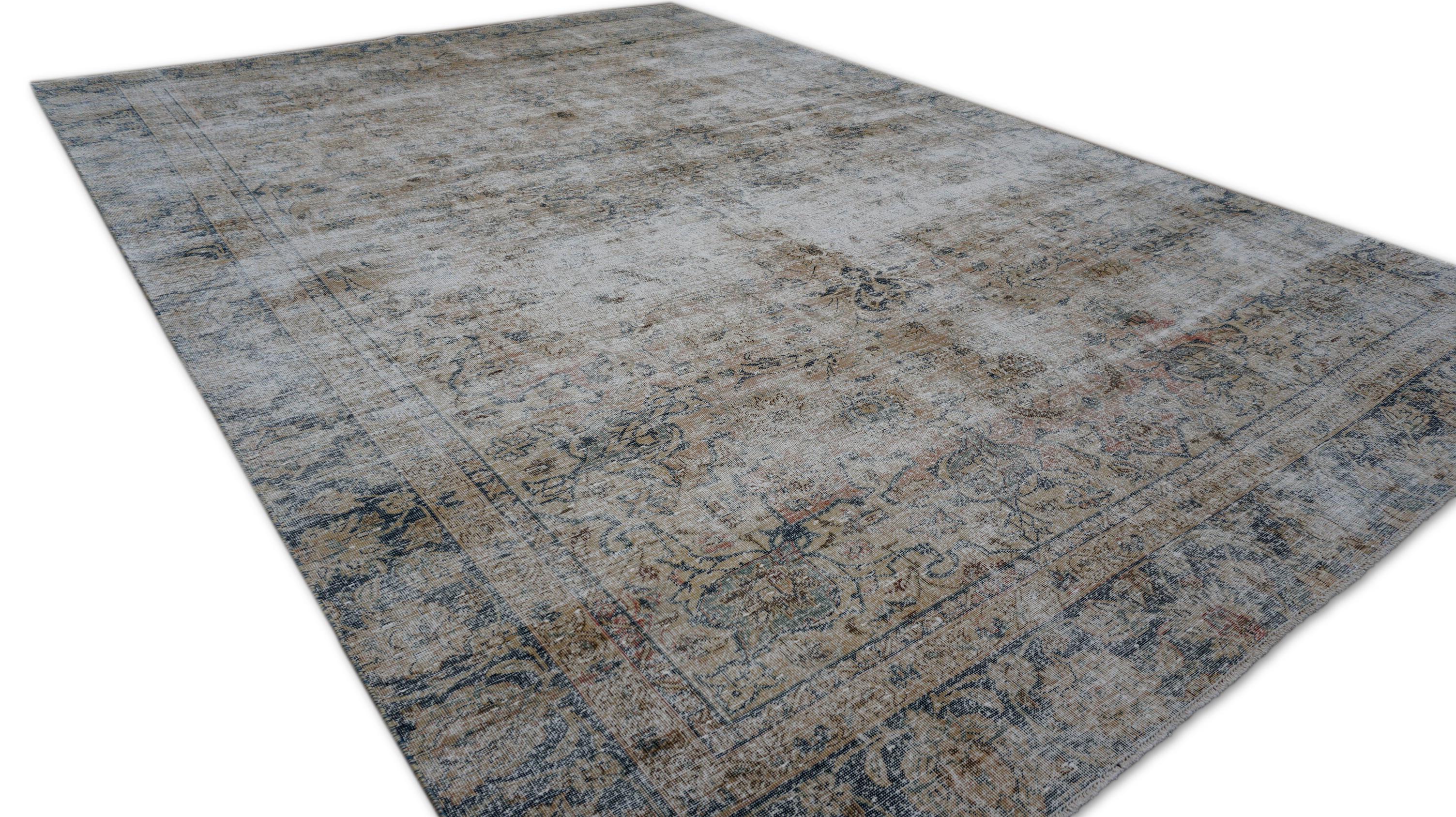 Hand-Knotted Distressed Antique Tabriz Warm Neutral Wool Rug 8'2''x11'6'' For Sale