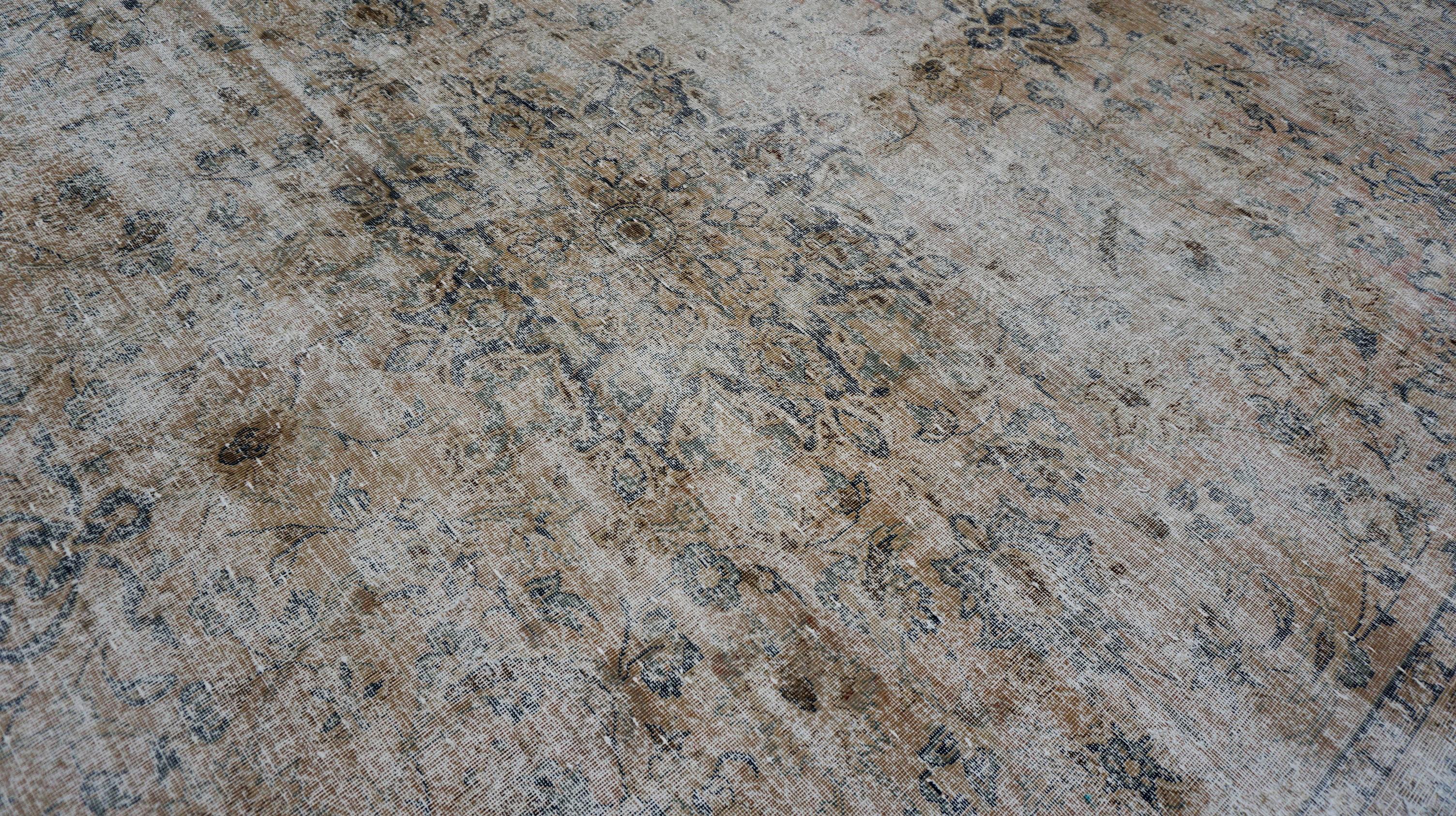 Distressed Antique Tabriz Warm Neutral Wool Rug 8'2''x11'6'' For Sale 1
