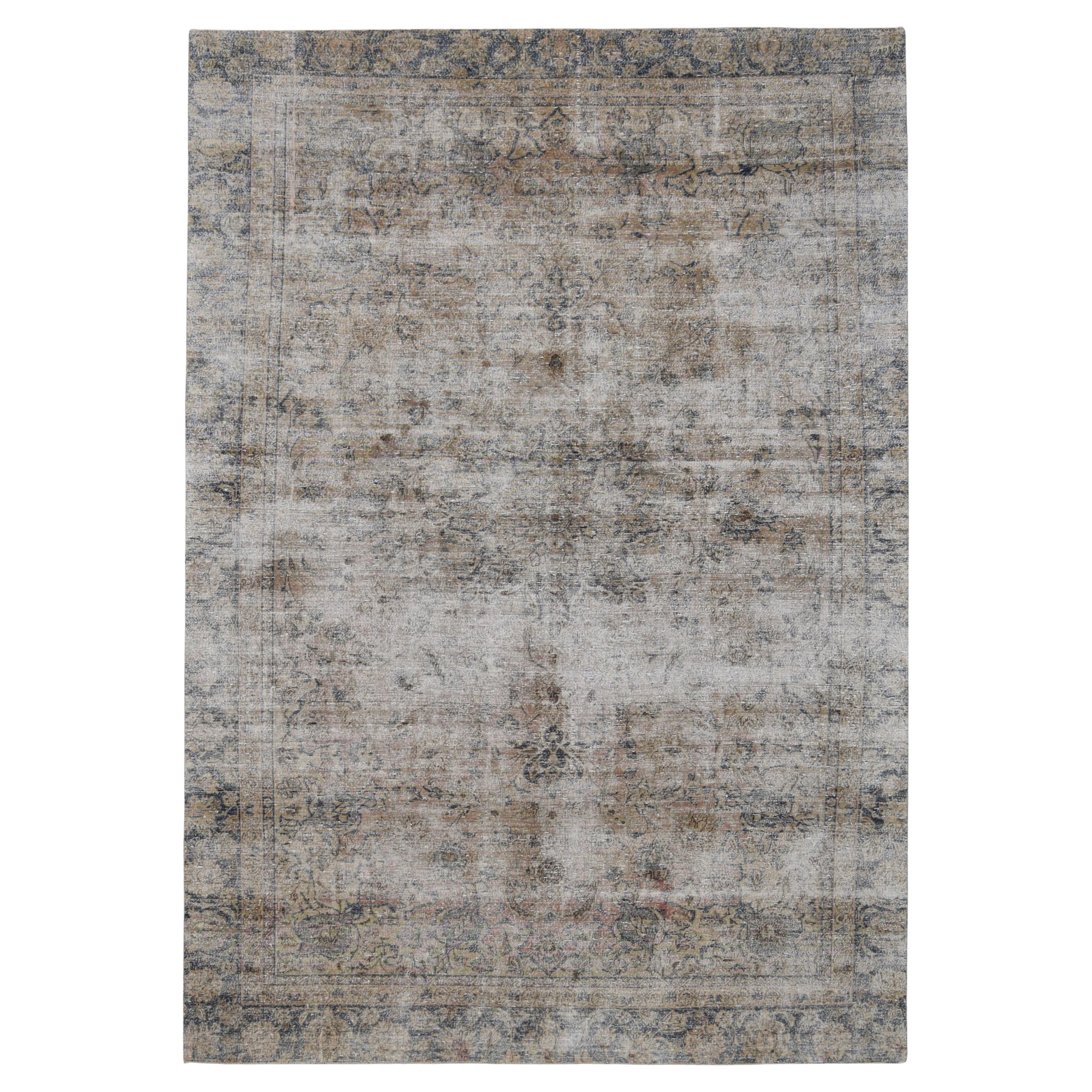 Distressed Antique Tabriz Warm Neutral Wool Rug 8'2''x11'6'' For Sale