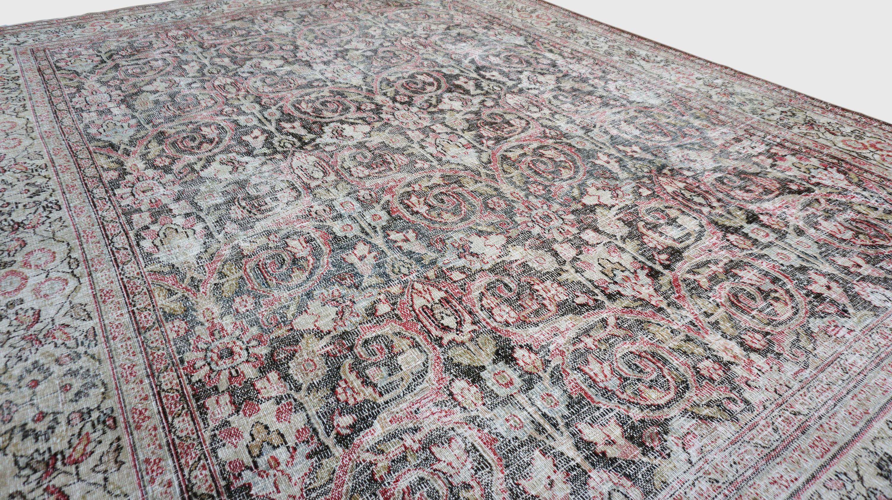 Hand-Knotted Distressed Antique Tabriz Wool Rug 9'6''x13' For Sale