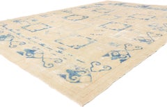 Distressed Antique Turkish Oushak Area Rug with Modern Mediterranean Greek Style