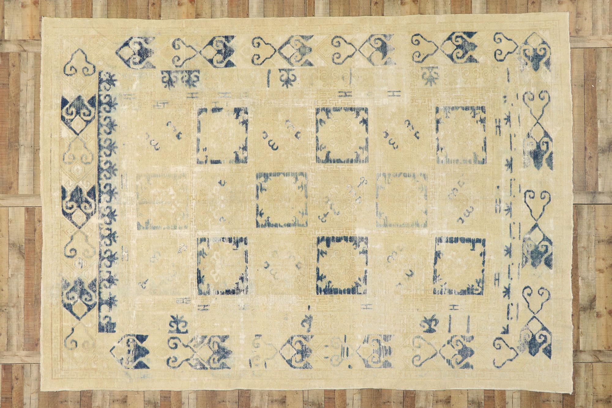 Distressed Antique Turkish Oushak Area Rug with Modern Mediterranean Greek Style For Sale 2