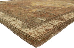 Distressed Antique Turkish Oushak Area Rug with Rustic Spanish Colonial Style