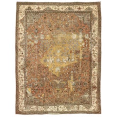 Distressed Antique Turkish Oushak Area Rug with Rustic Spanish Colonial Style