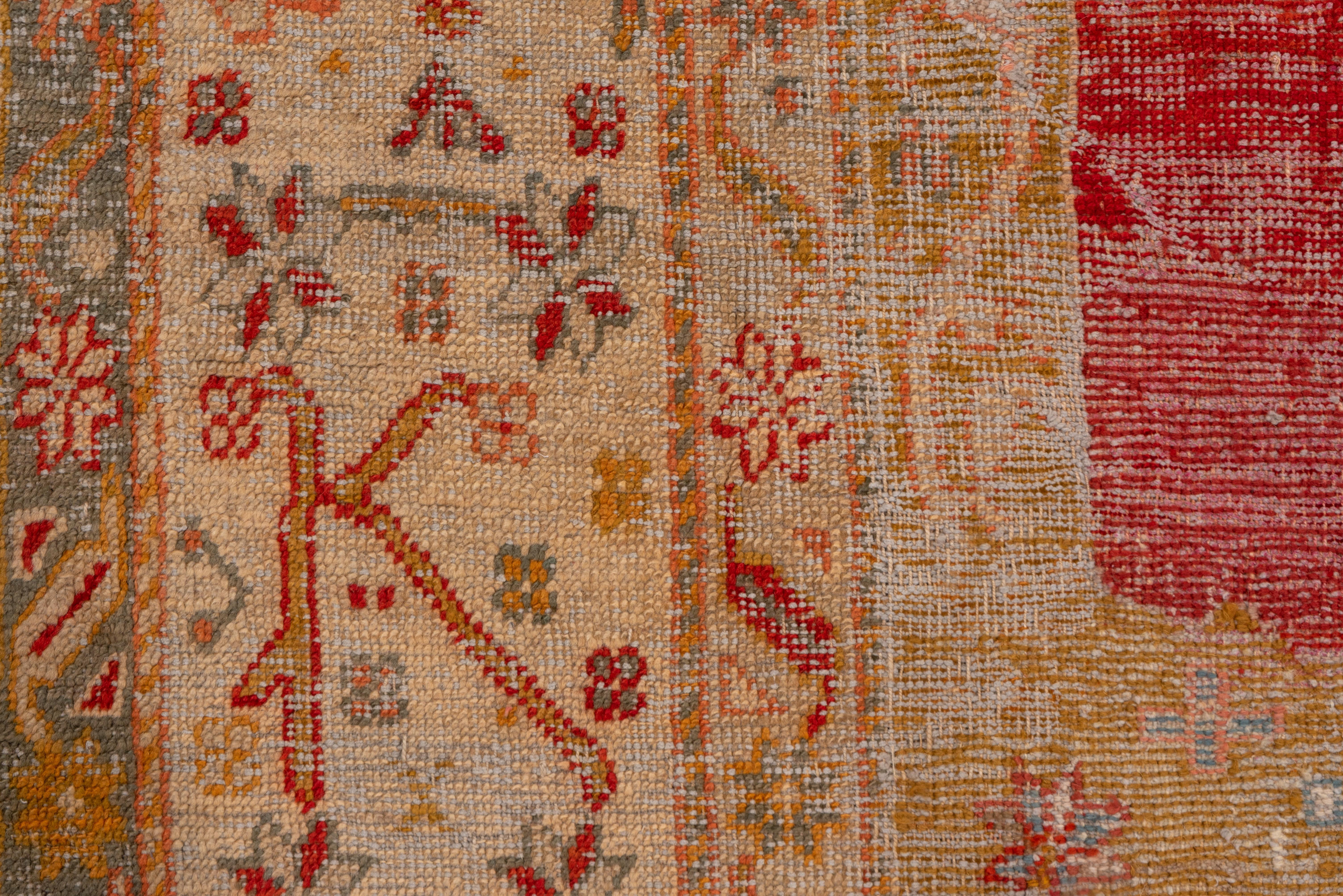 Distressed Antique Turkish Oushak Carpet, Red and Gold For Sale 1