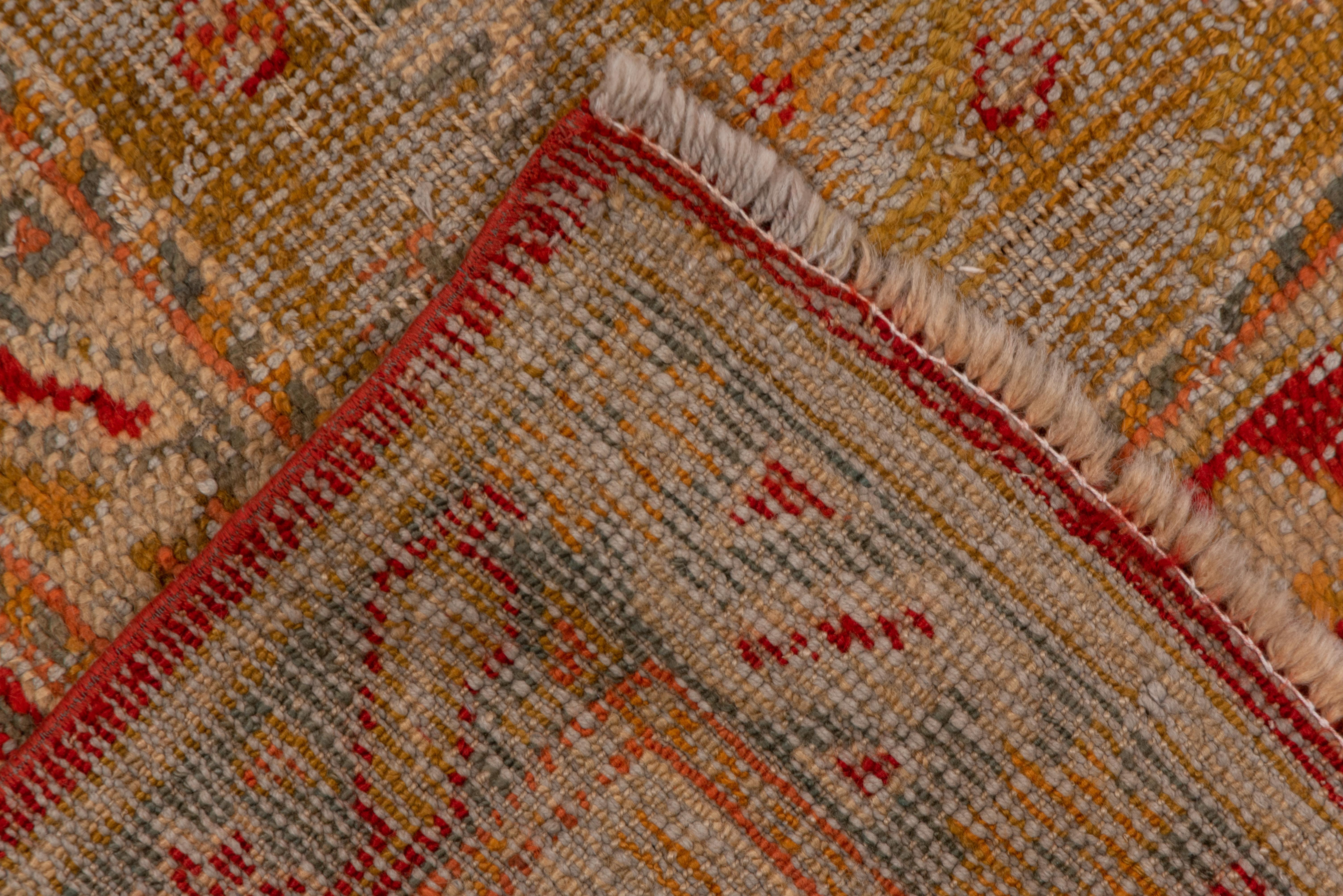 Distressed Antique Turkish Oushak Carpet, Red and Gold For Sale 2