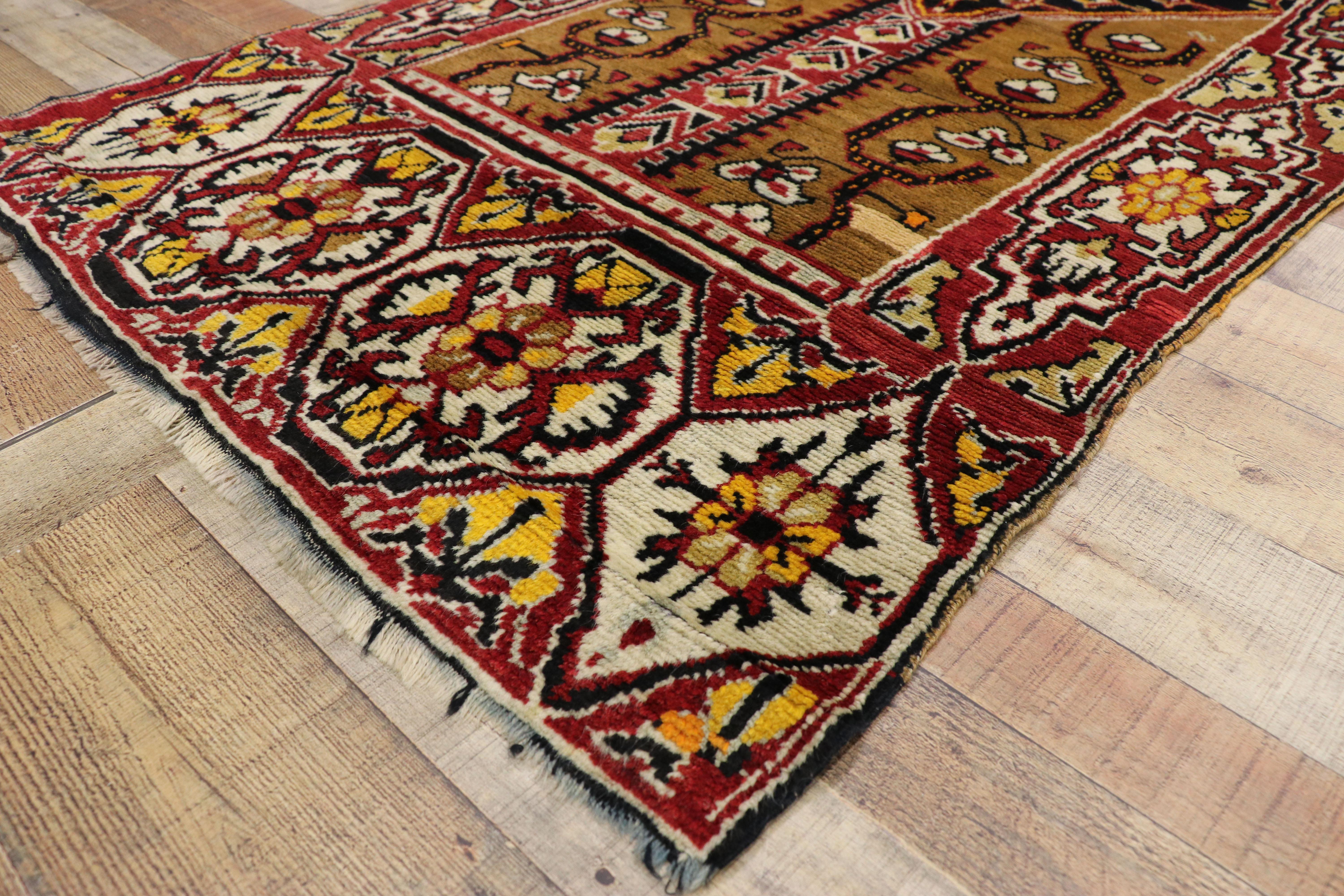 Wool Distressed Antique Turkish Oushak Hallway Runner with Artisan Tribal Style For Sale