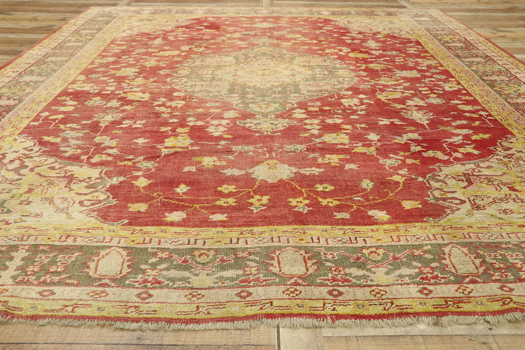 Distressed Antique Turkish Oushak Rug, 9'07 x 12'01 In Distressed Condition For Sale In Dallas, TX