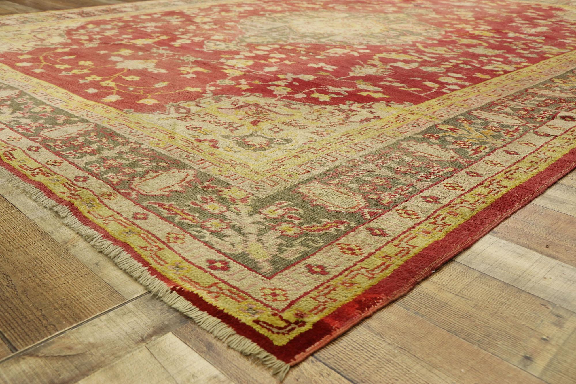 20th Century Distressed Antique Turkish Oushak Rug, 9'07 x 12'01 For Sale