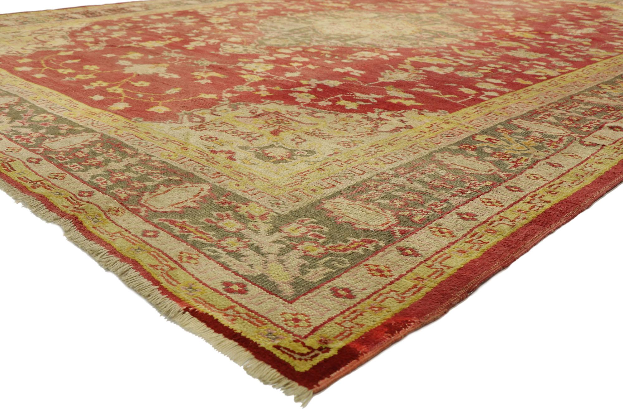 Wool Distressed Antique Turkish Oushak Rug, 9'07 x 12'01 For Sale